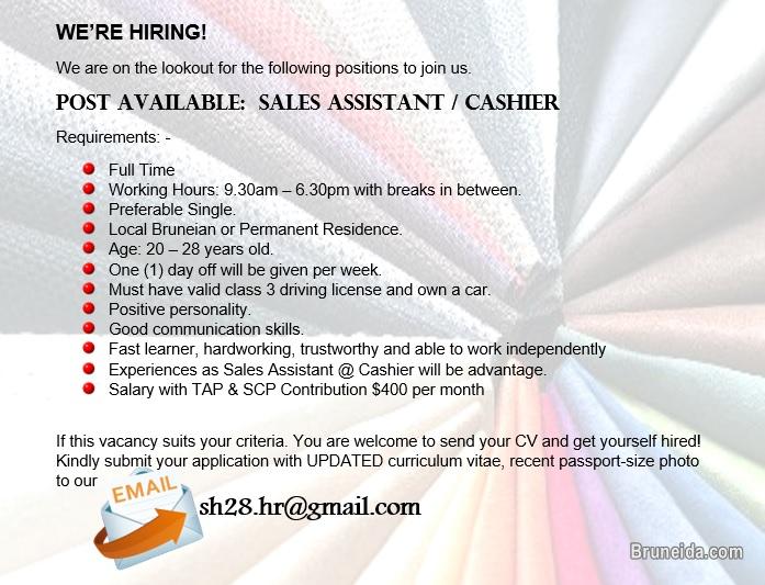 SALES ASSISTANT AND CASHIER WANTED - image 1