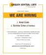 Job Vacancy for Head Cook/Service Crew