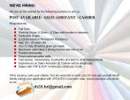 SALES ASSISTANT AND CASHIER WANTED
