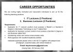 VACANCY - IT LECTURER & BUSINESS LECTURER